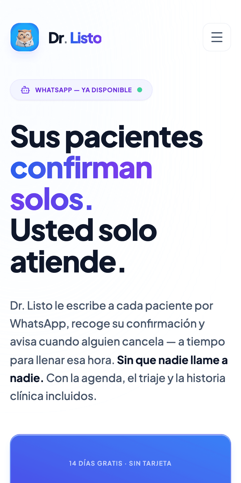Sitio de DrListo — vista en celular